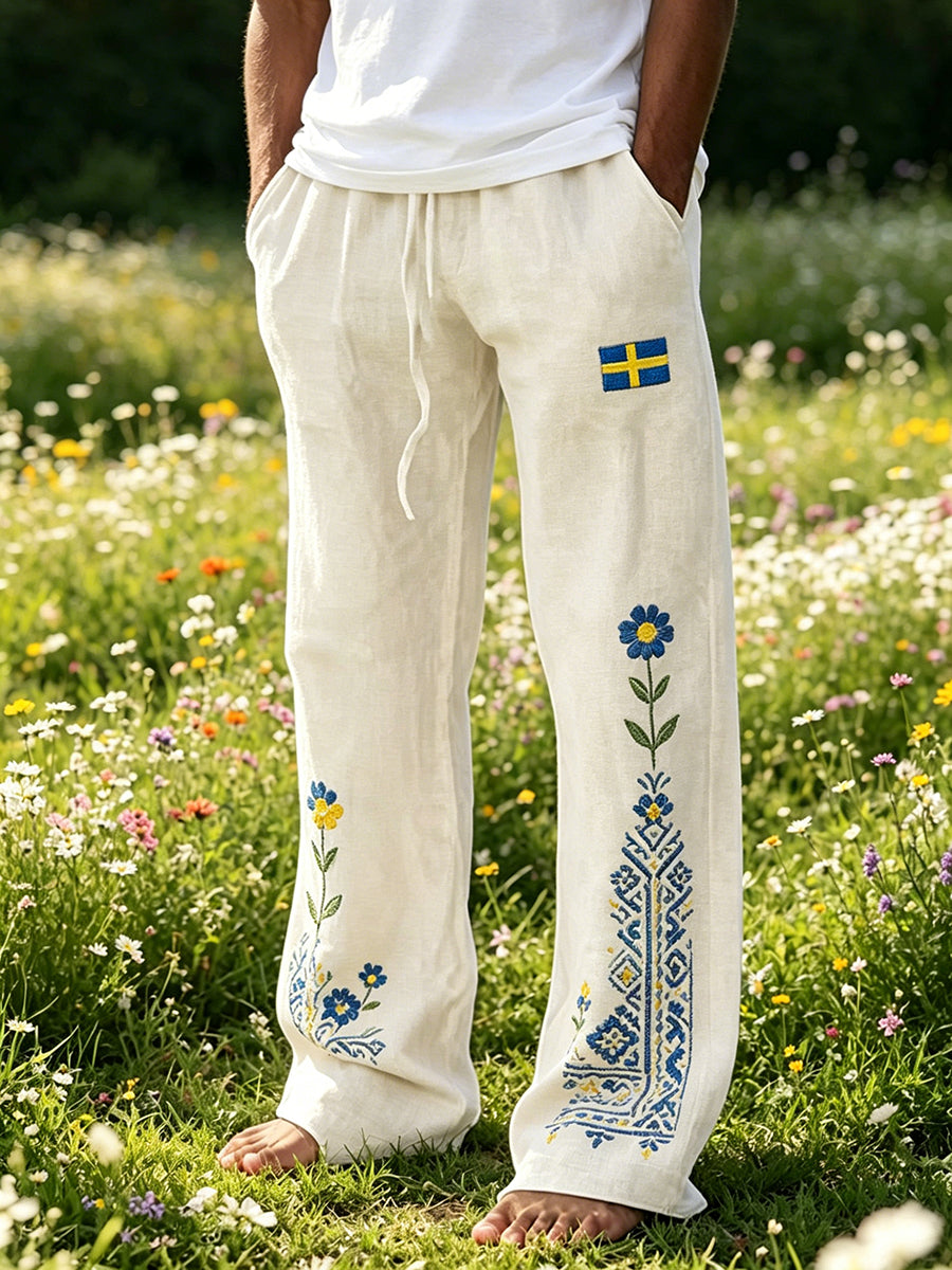 Men's Casual Trousers With Midsummer-Themed Floral Print