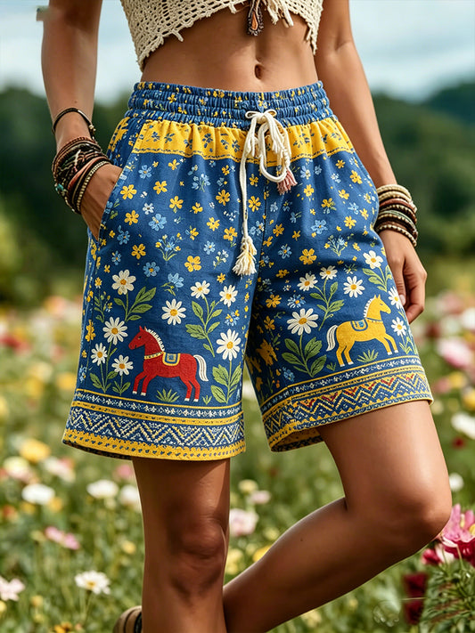 Women's Swedish Midsummer Festival Commemorative Art-Print Shorts