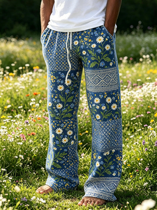 Men's Casual Trousers With Midsummer-Themed Floral Print