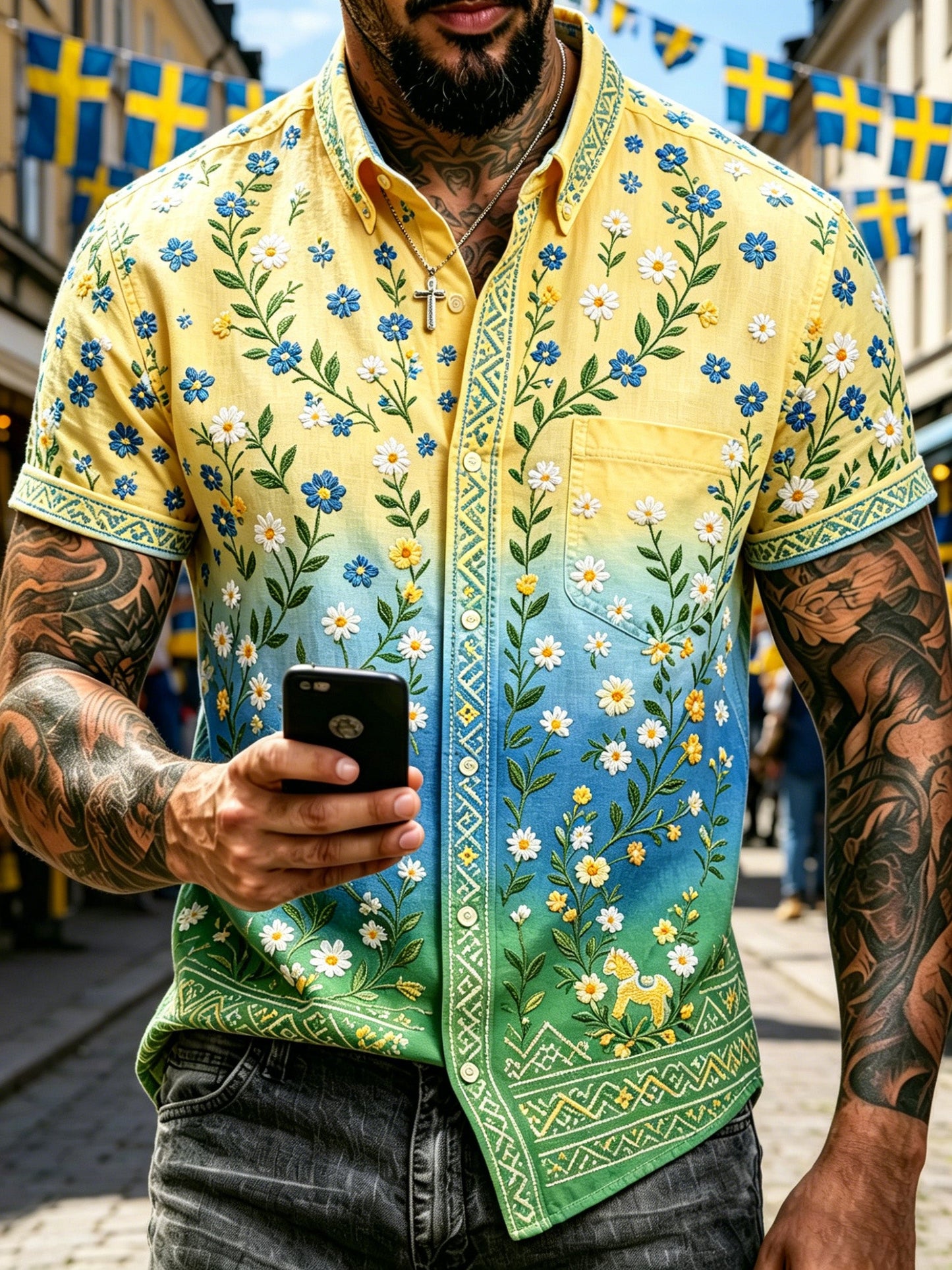 Men's Midsummer Festival Commemorative Art Print Short-Sleeve Shirt