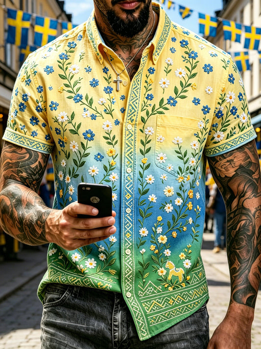 Men's Midsummer Festival Commemorative Art Print Short-Sleeve Shirt