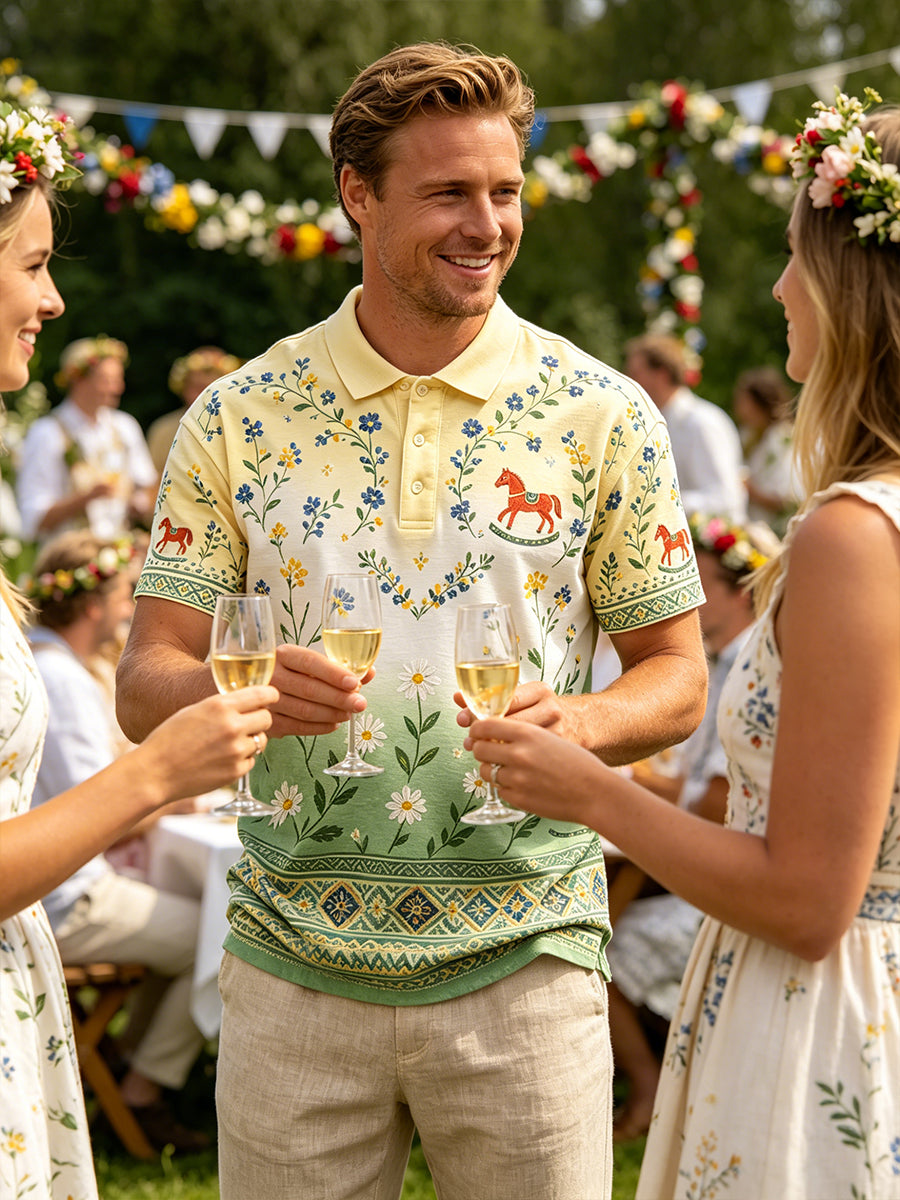 Men's Midsummer Floral Print Polo Shirt