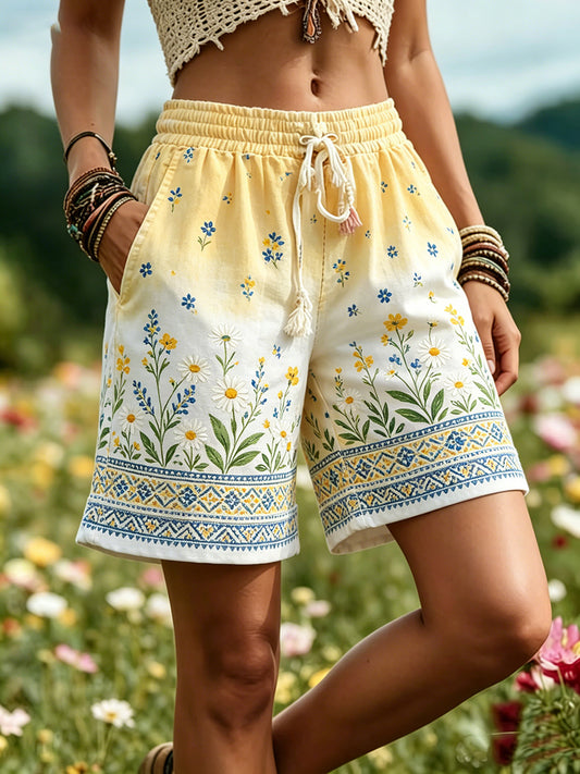Women's Swedish Midsummer Festival Commemorative Art-Print Shorts