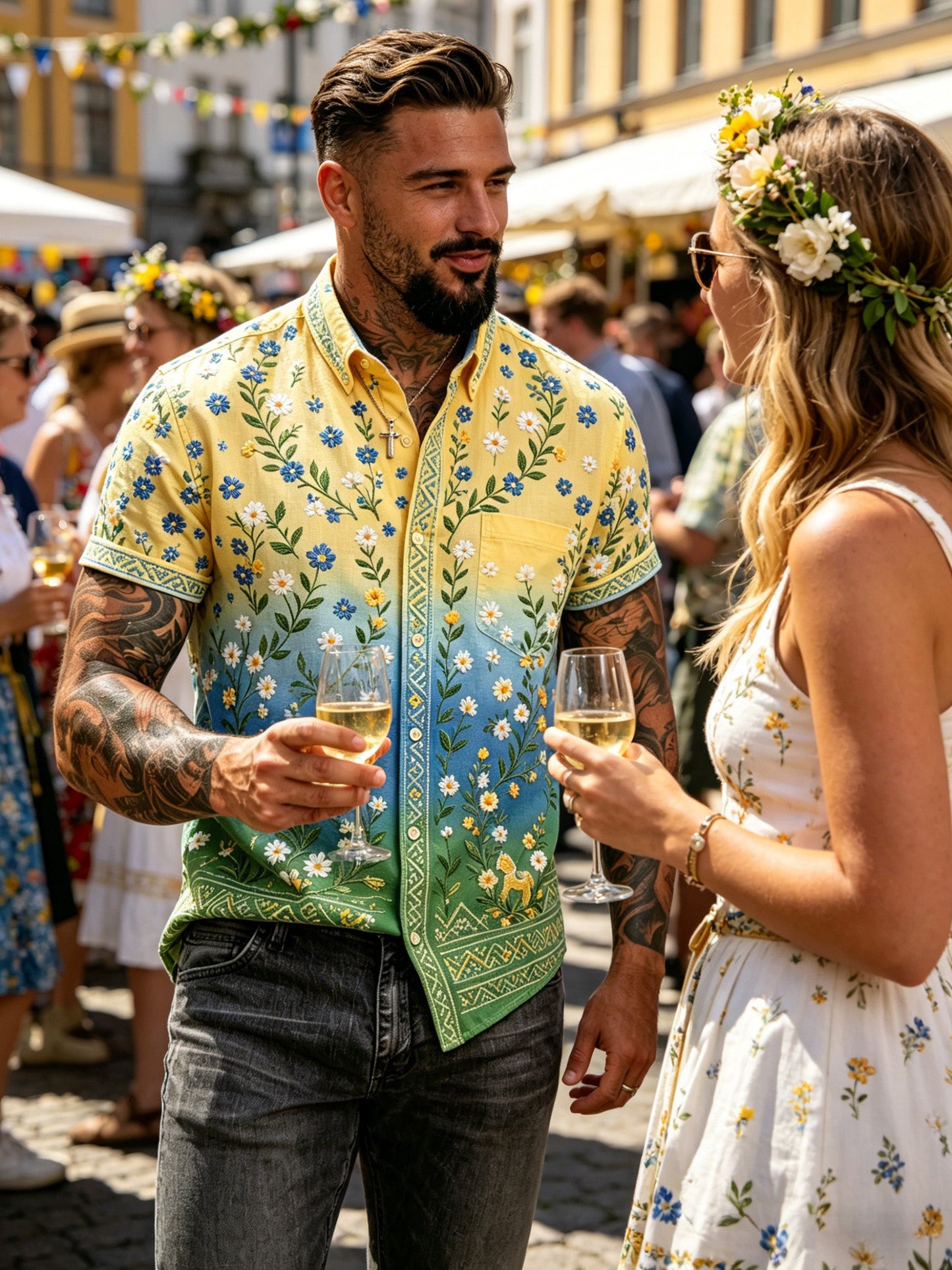 Men's Midsummer Festival Commemorative Art Print Short-Sleeve Shirt