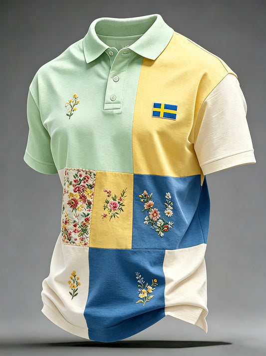 Men's Swedish Midsummer Festival Commemorative Art-Print Short-Sleeve Polo Shirt