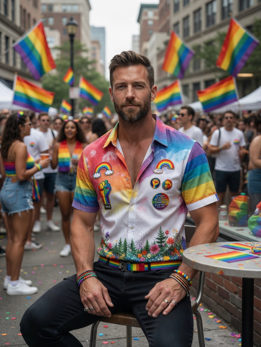 Men's Pride Month Rainbow Commemorative Art Shirt
