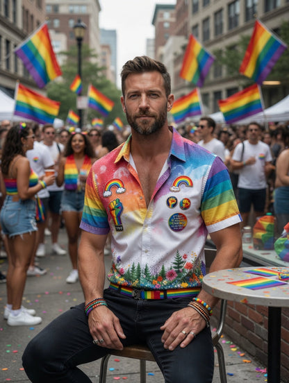 Men's Pride Month Rainbow Commemorative Art Shirt