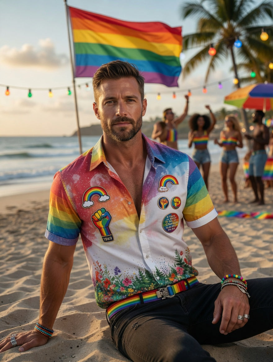 Men's Pride Month Rainbow Commemorative Art Shirt