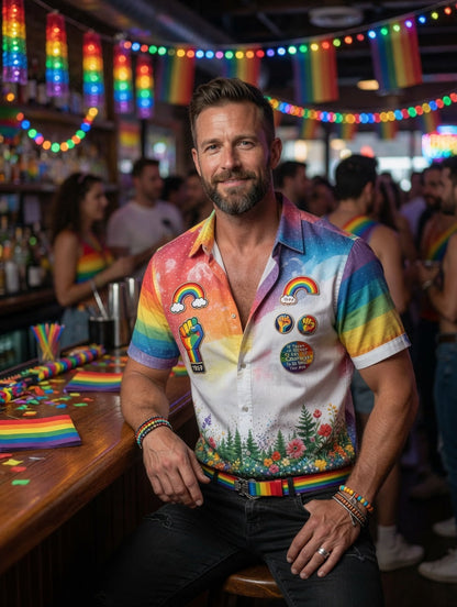 Men's Pride Month Rainbow Commemorative Art Shirt