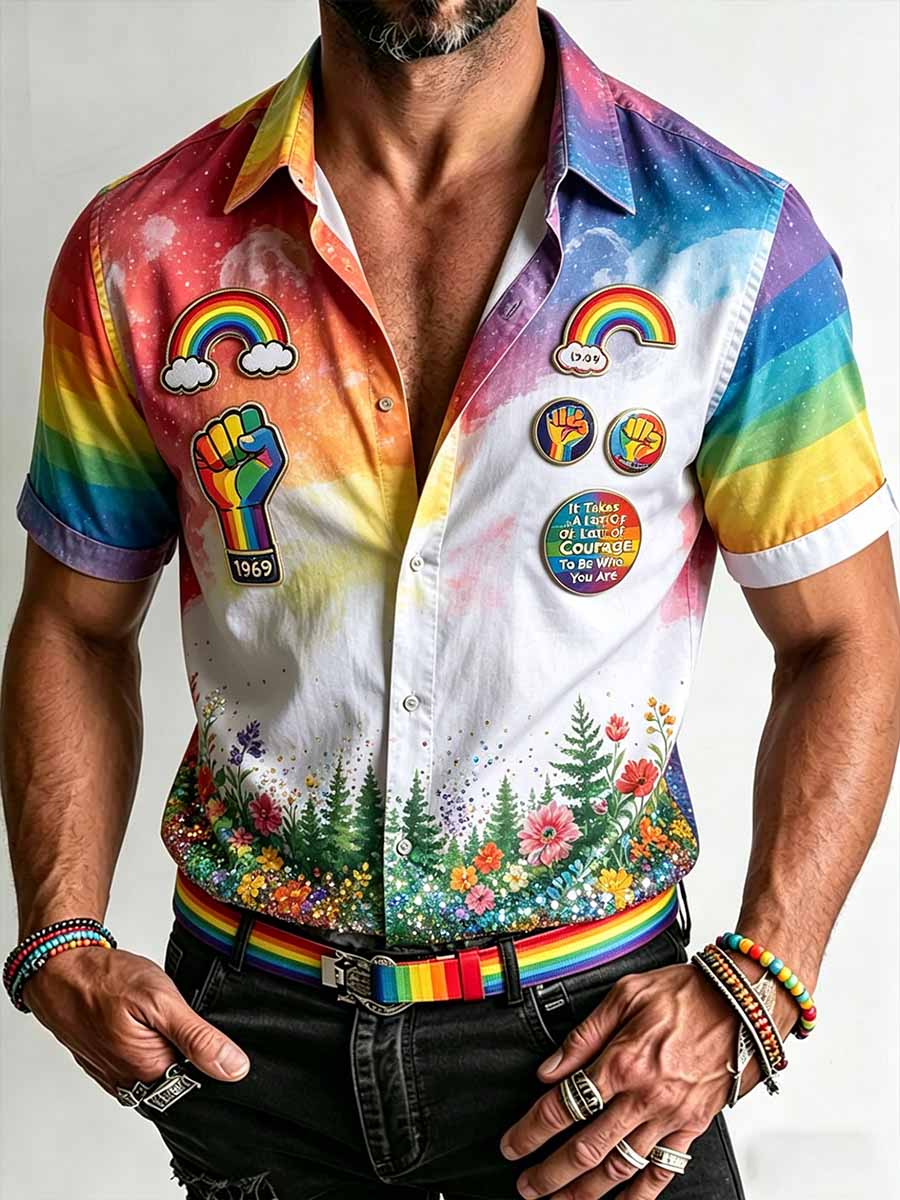 Men's Pride Month Rainbow Commemorative Art Shirt