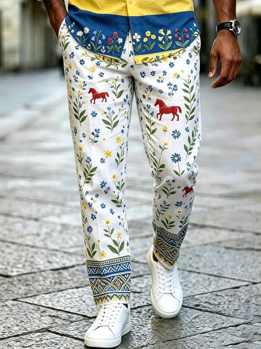 Men's Swedish Midsummer Festival Commemorative Art Print Trousers
