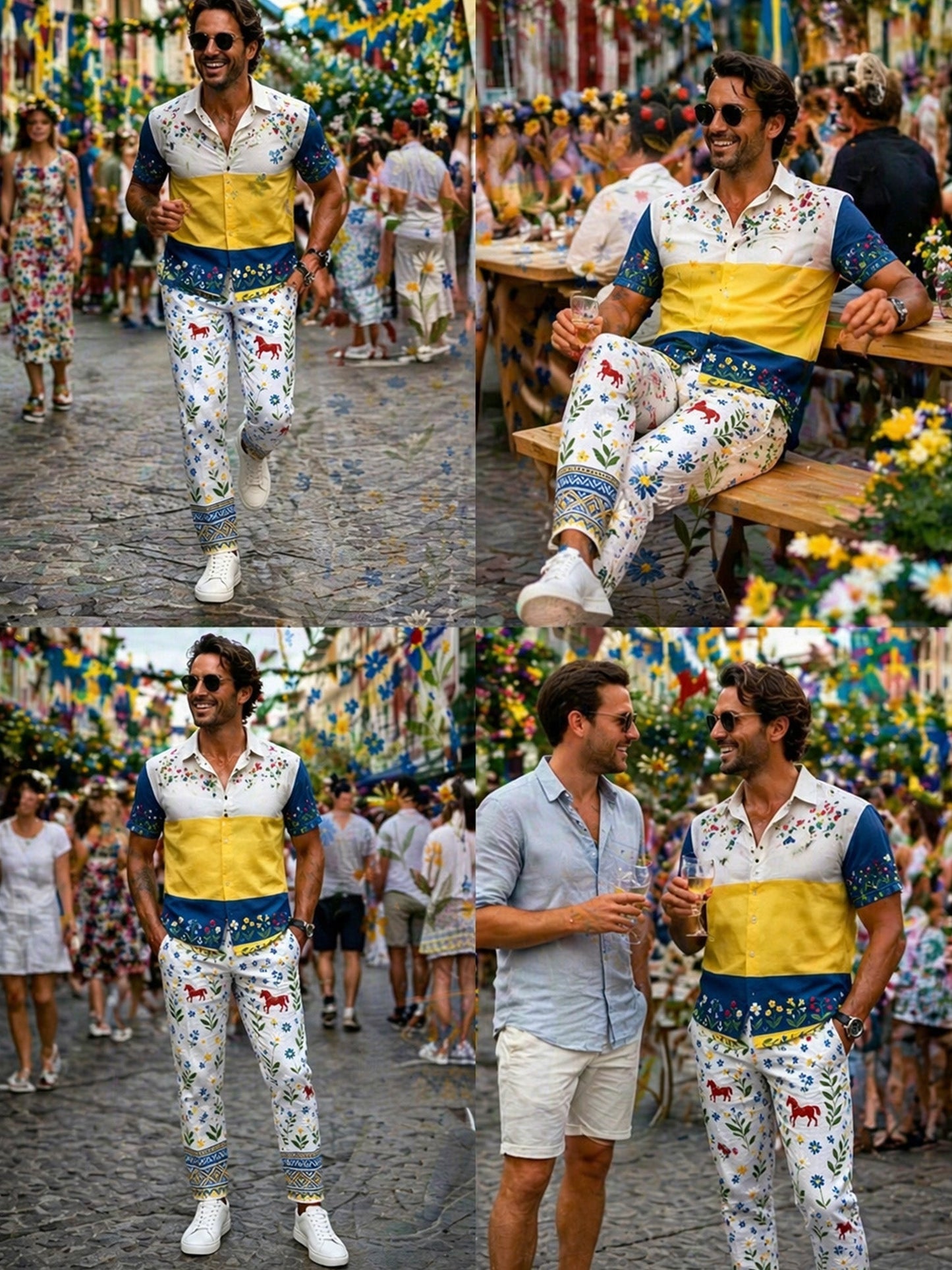 Men's Swedish Midsummer Festival Commemorative Art Print Trousers