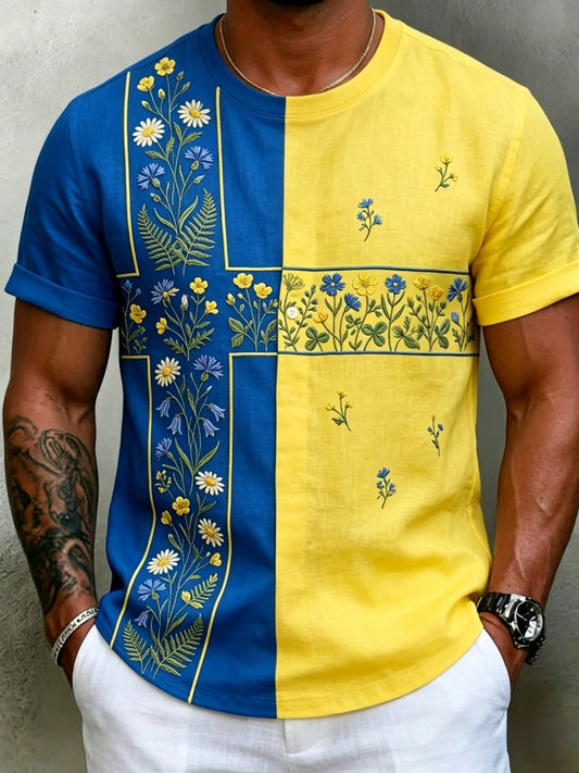 Men's Retro Swedish Midsummer Folk Floral Short-Sleeve T-Shirt