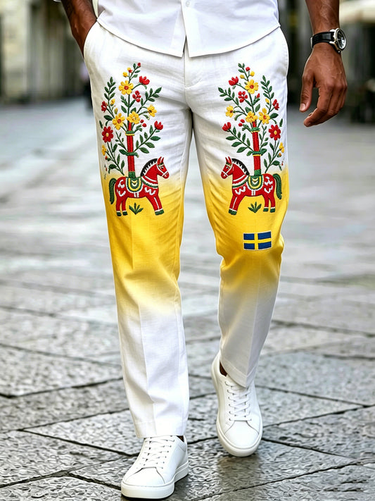 Men's Swedish Midsummer Festival Commemorative Art Print Trousers