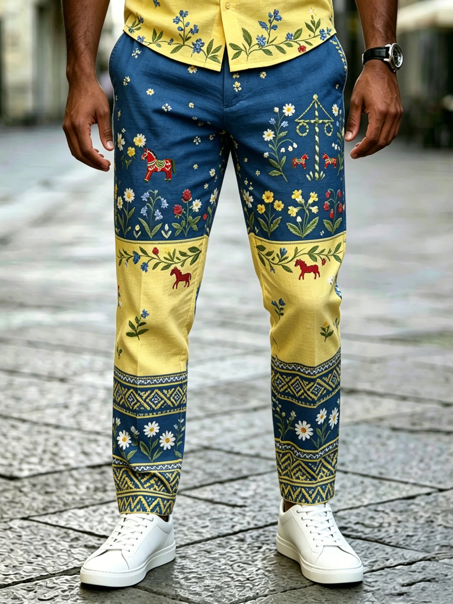 Men's Swedish Midsummer Festival Commemorative Art Print Trousers