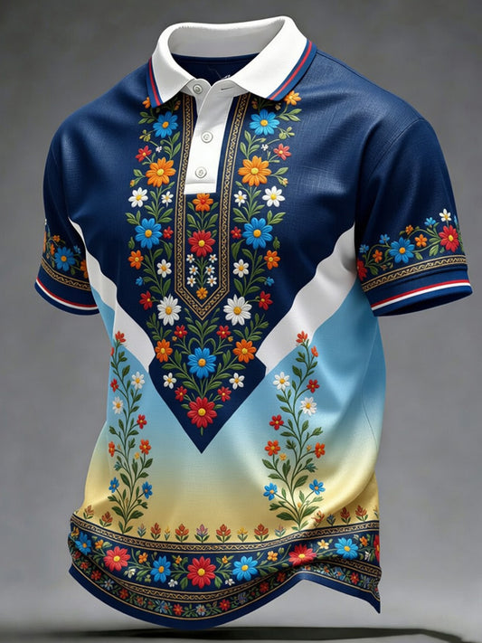 Retro Midsummer Festival Art Print Casual Polo Shirt