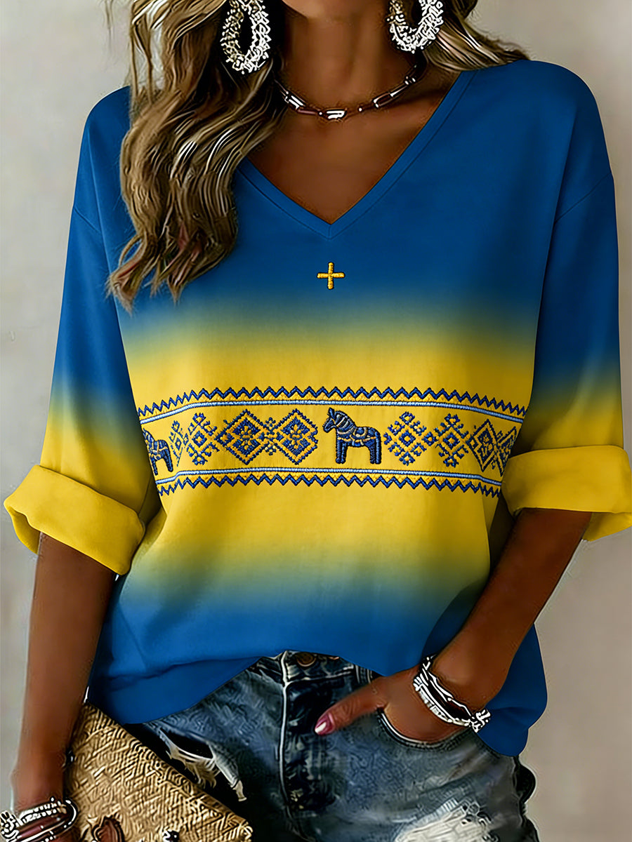 Retro Midsummer Festival Art Print Casual Top
