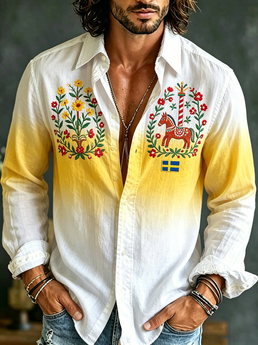Men's Swedish Midsummer Festival Commemorative Art Print Long-Sleeve Shirt