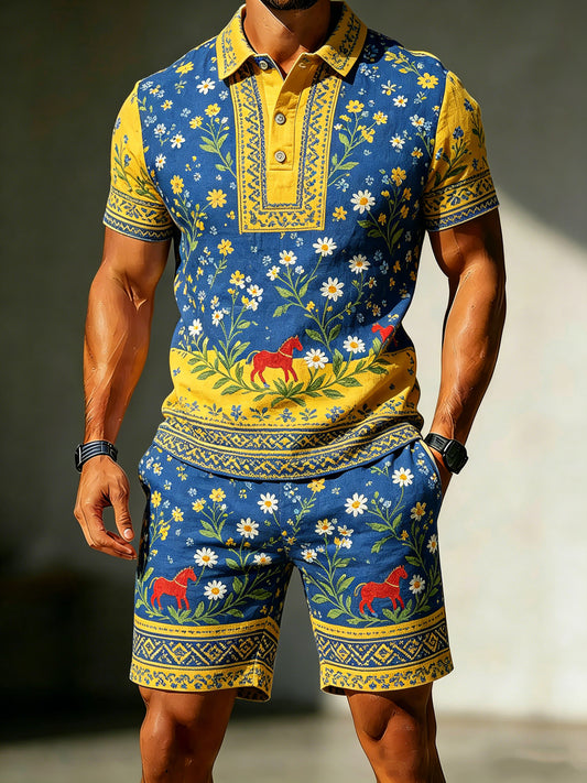 Men's Swedish Midsummer Festival Commemorative Art Print Polo Set