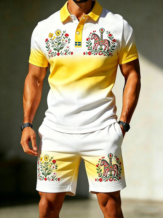 Men's Swedish Midsummer Festival Commemorative Art Print Polo Set