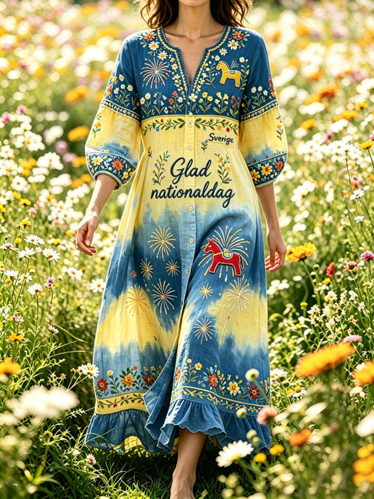 Women's Swedish National Day Commemorative Art Print Dress