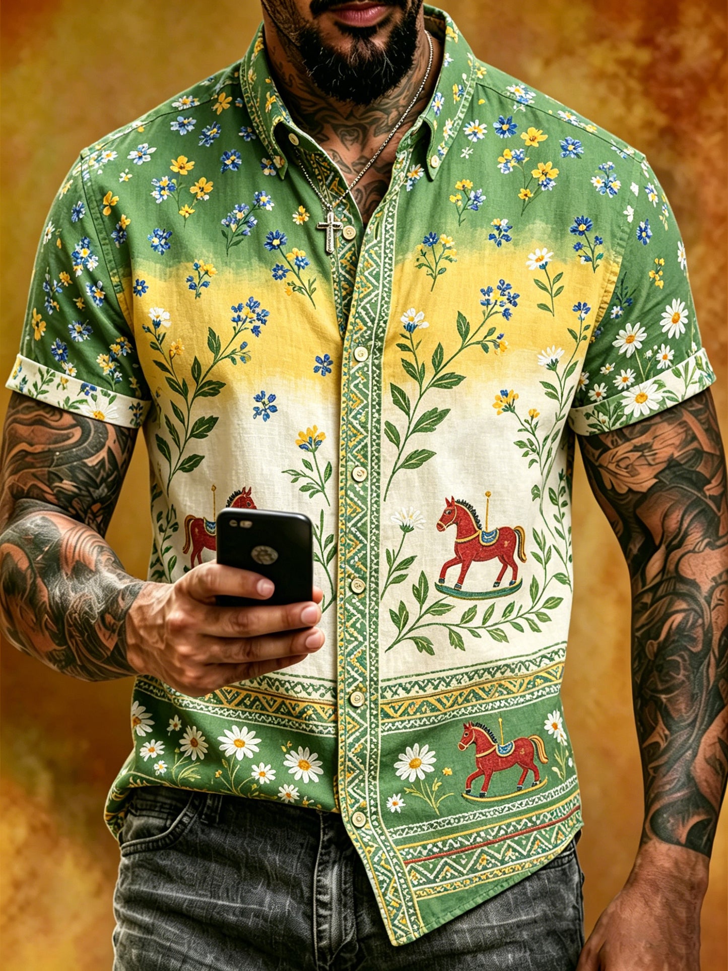 Men's Swedish Midsummer Festival Commemorative Art Print Short-Sleeve Shirt