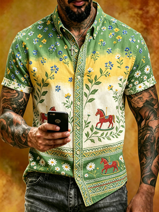 Men's Swedish Midsummer Festival Commemorative Art Print Short-Sleeve Shirt