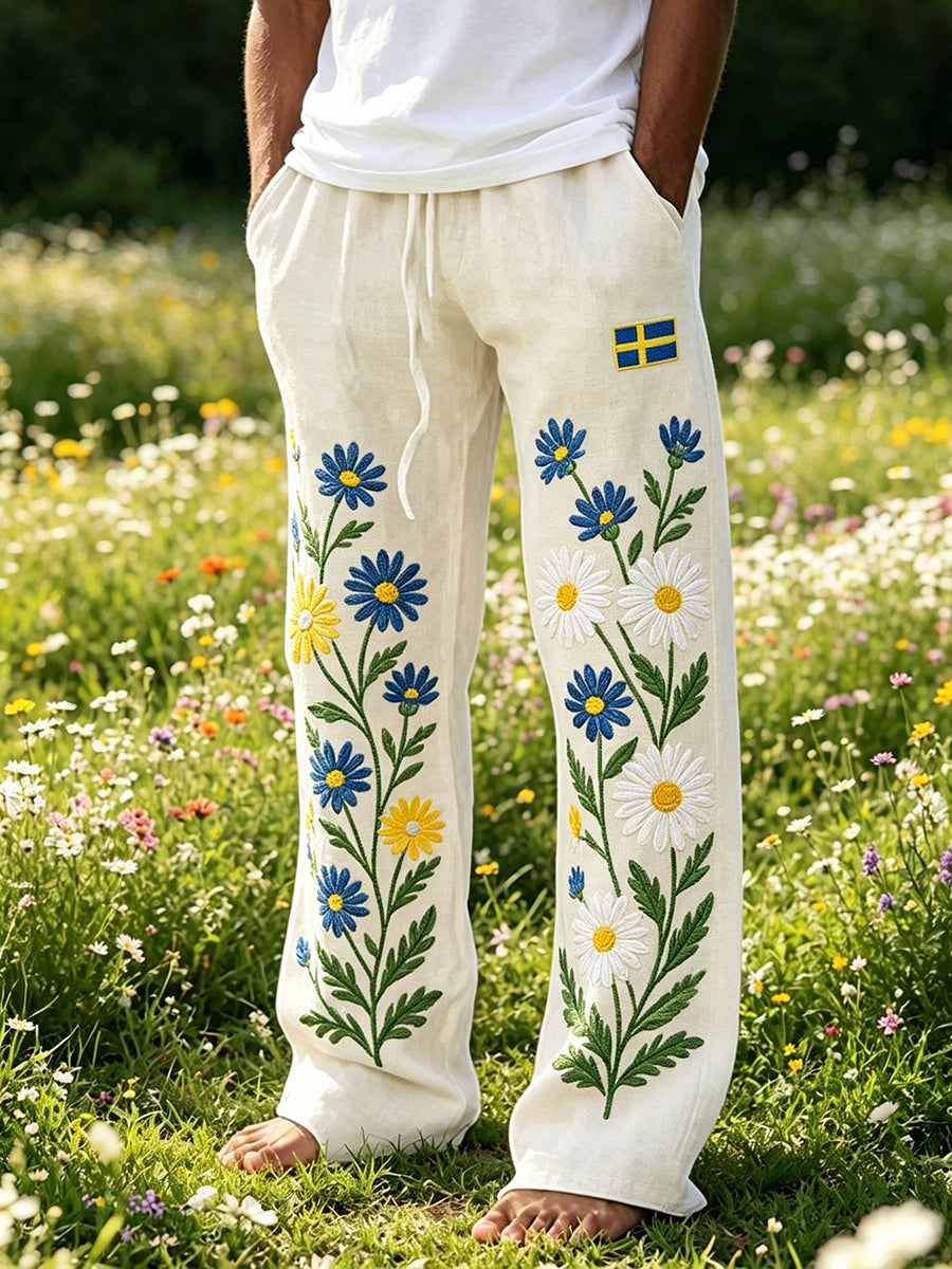 Men's Midsummer Floral Print Casual Trousers