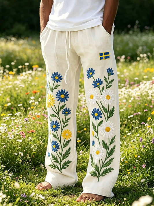 Men's Midsummer Floral Print Casual Trousers