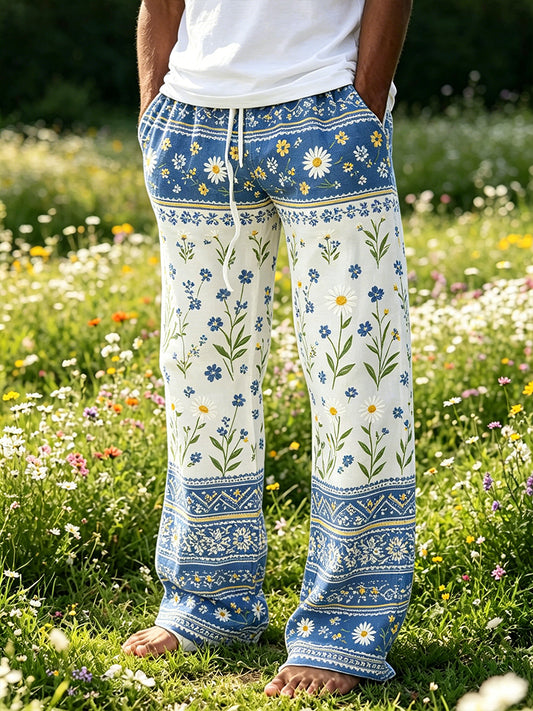 Men's Midsummer Floral Print Casual Trousers