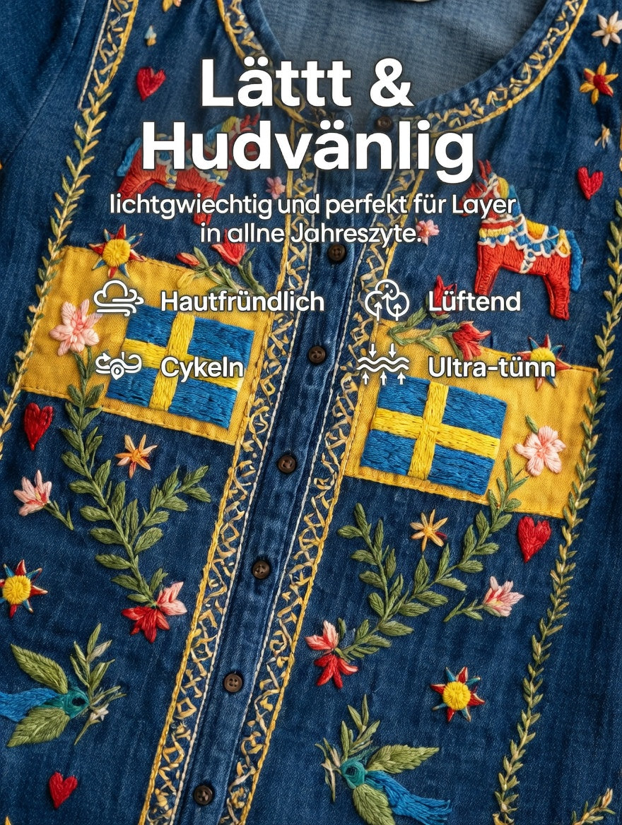 Women’s Swedish Midsummer Patchwork Print Casual Cotton-Linen Shirt