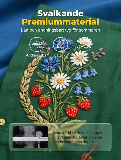 Men's Retro Swedish Midsummer Folk Floral Cotton-Linen Short-Sleeve Shirts