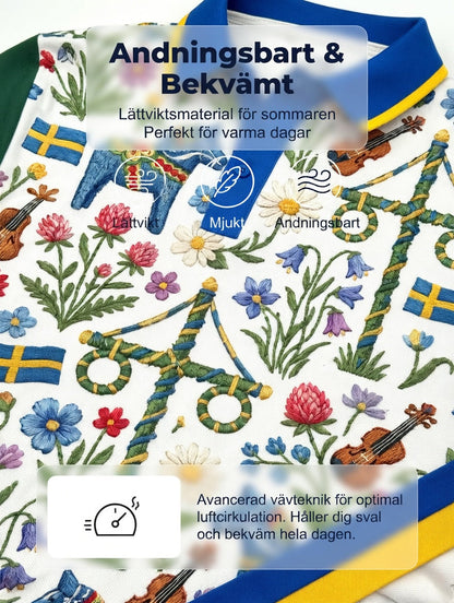 Men's Retro Swedish Midsummer Art Print Short-Sleeve Polo Shirt