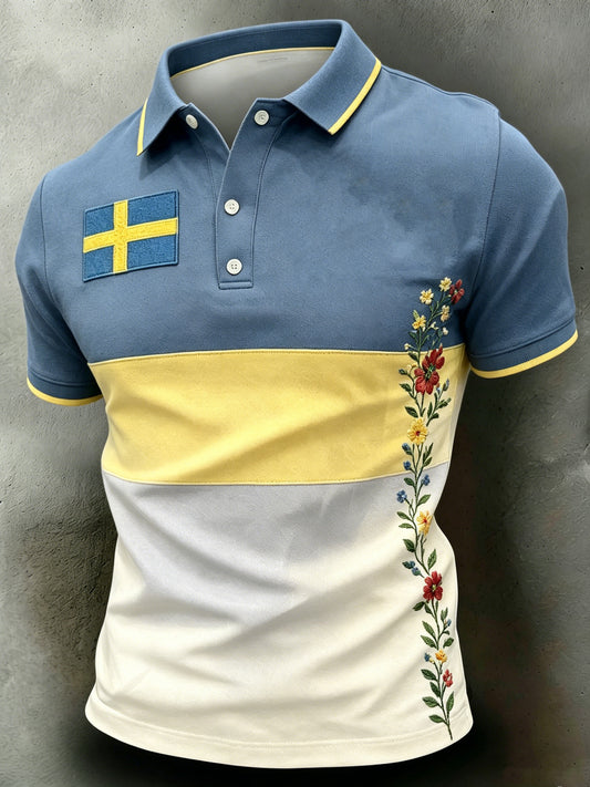 Men's Swedish Flag Color Scheme Art Print Polo