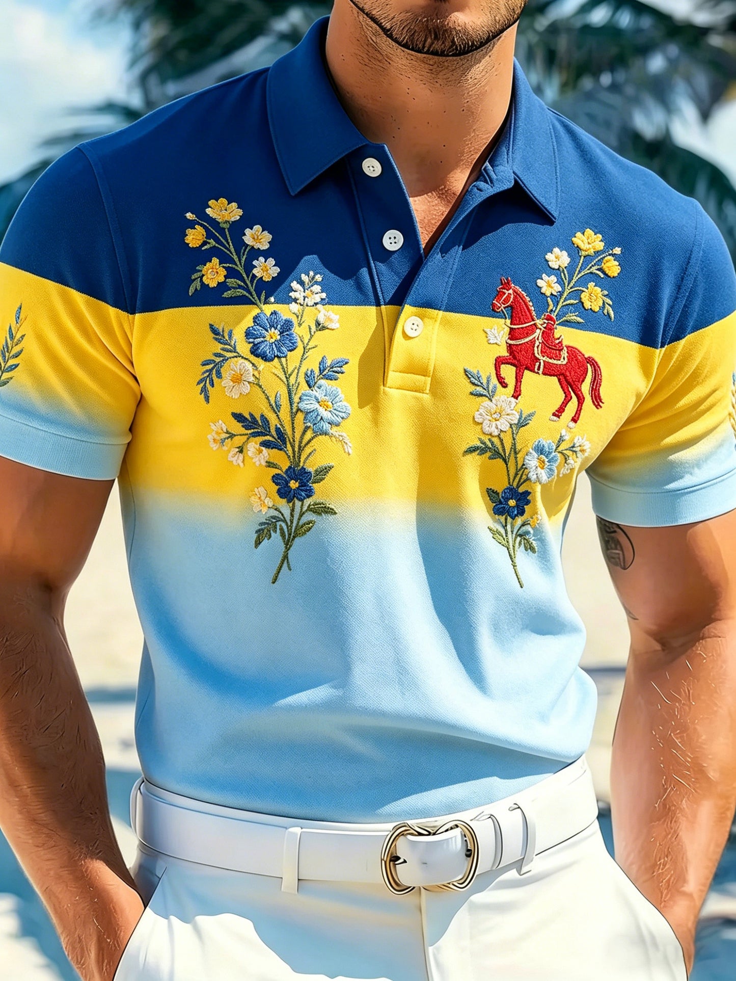 Men's Swedish Flag Color Scheme Art Print Polo
