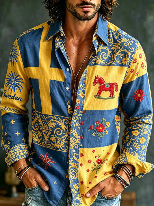 Men's Swedish National Day Commemorative Art Print Long-Sleeve Shirt