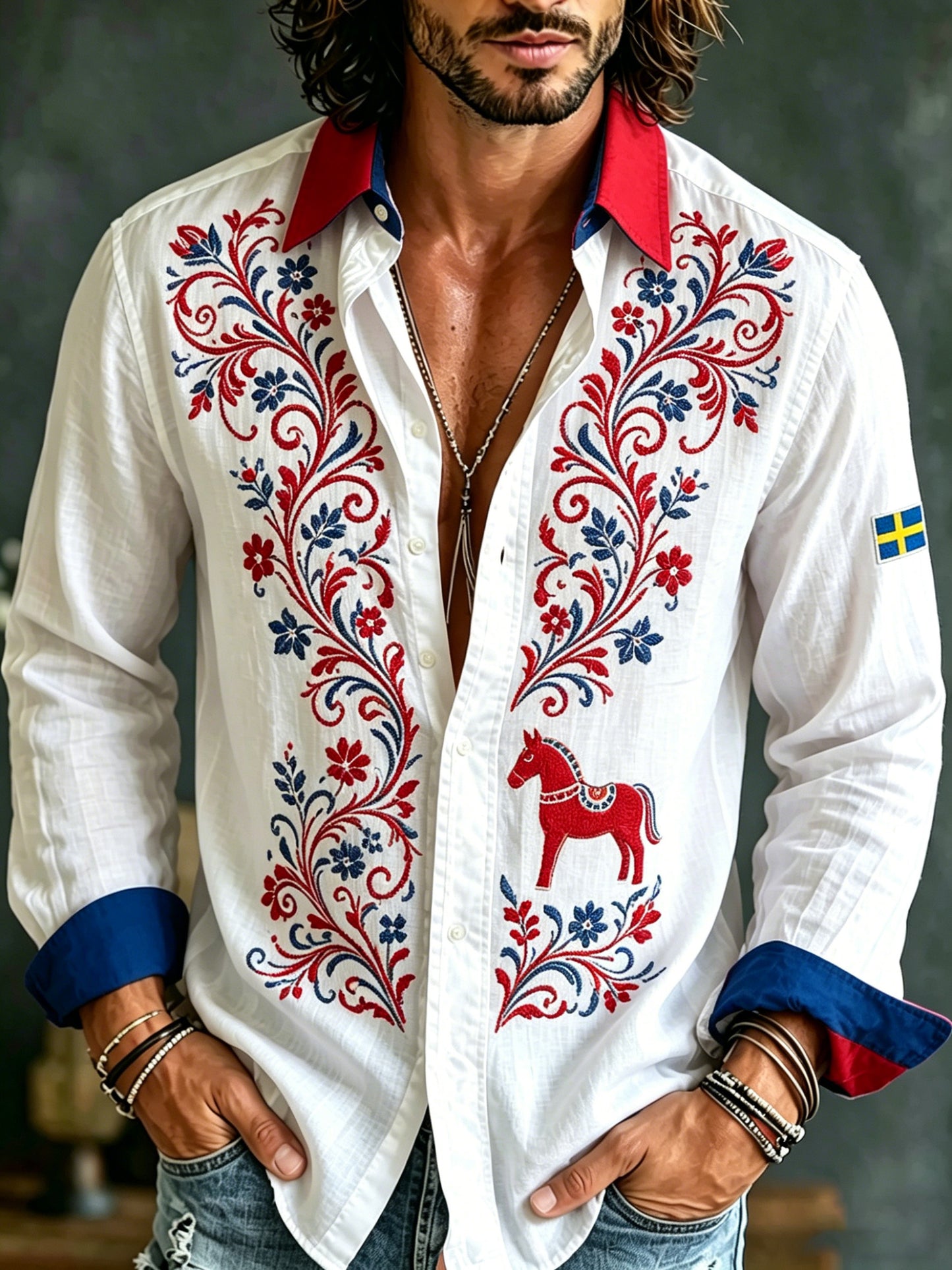 Men's Swedish National Day Commemorative Art Print Long-Sleeve Shirt