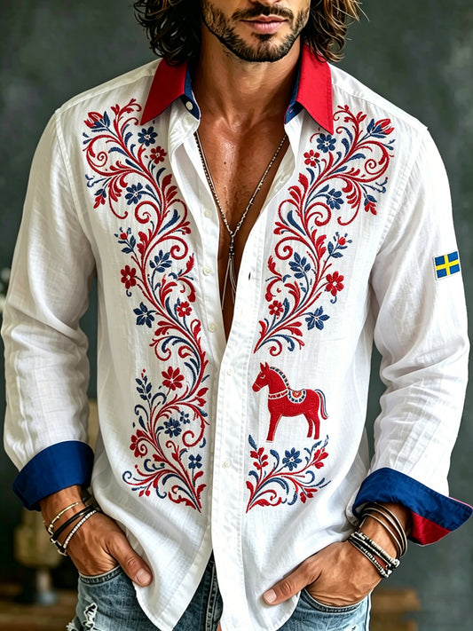 Men's Swedish National Day Commemorative Art Print Long-Sleeve Shirt