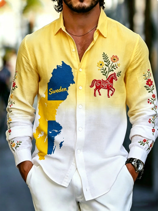 Men's Swedish National Day Commemorative Art Print Long-Sleeve Shirt