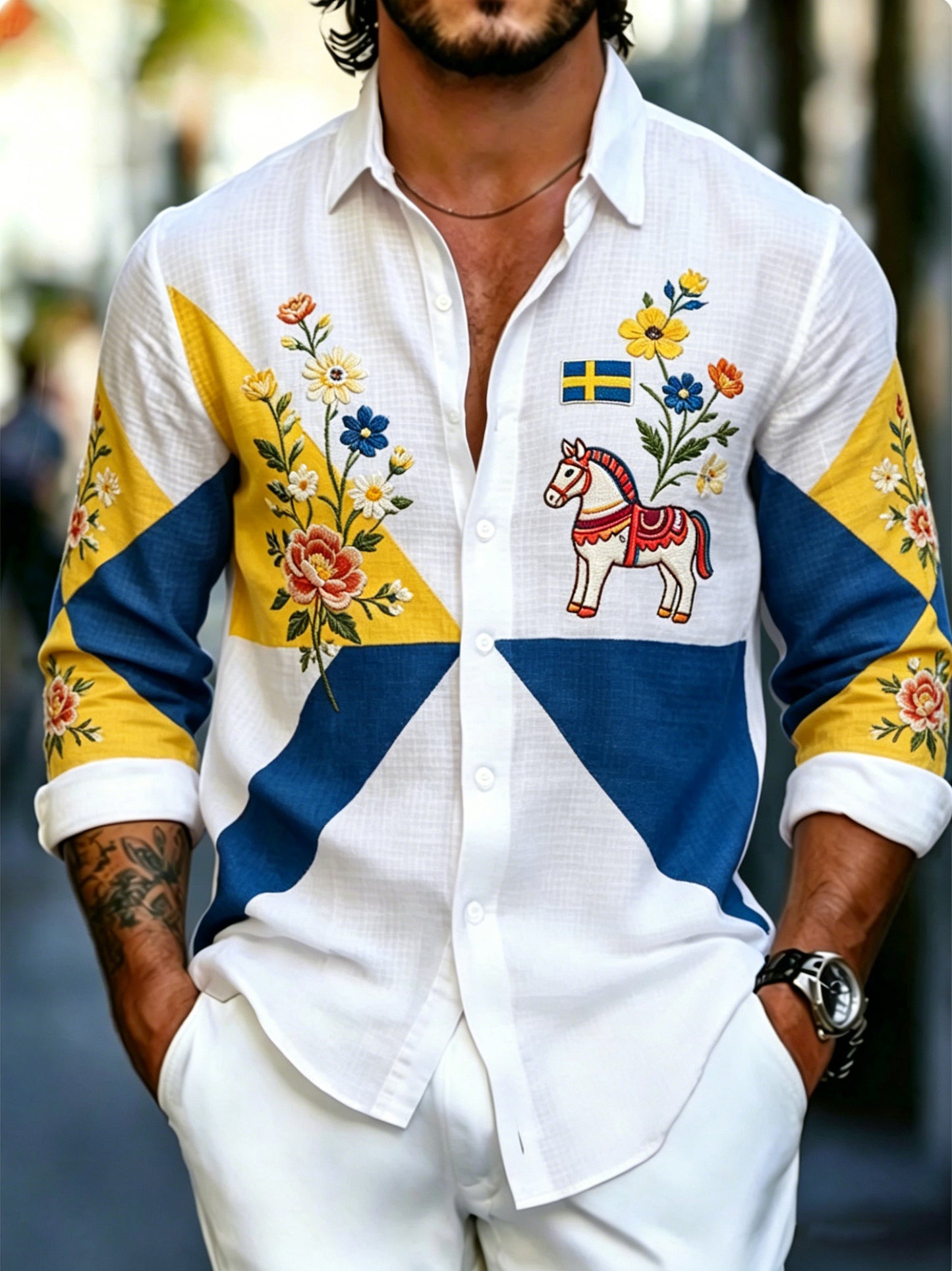 Men's Swedish National Day Commemorative Art Print Long-Sleeve Shirt