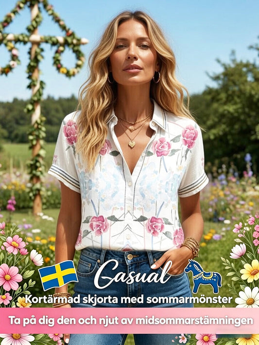 Women’s Swedish Floral Print Casual Short-Sleeved Shirt