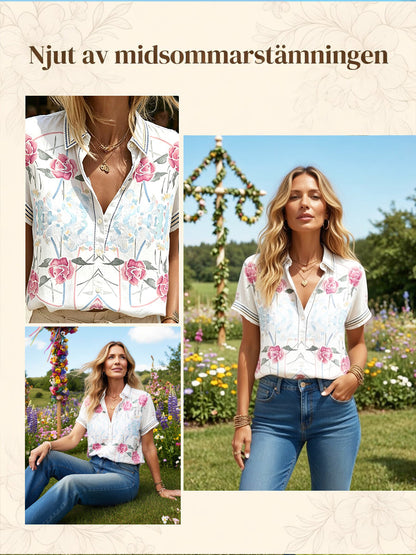 Women’s Swedish Floral Print Casual Short-Sleeved Shirt