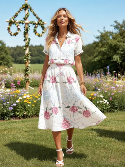 Women’s Swedish Floral Print Casual Short-Sleeved Shirt