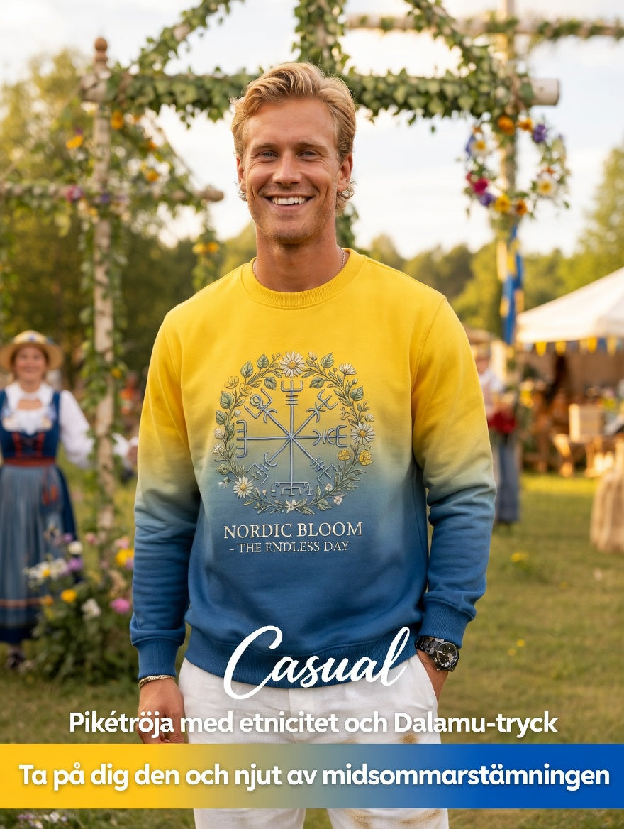 Men's Vintage Swedish Midsummer Vegvisir Flower Crown Long Sleeve Sweatshirt