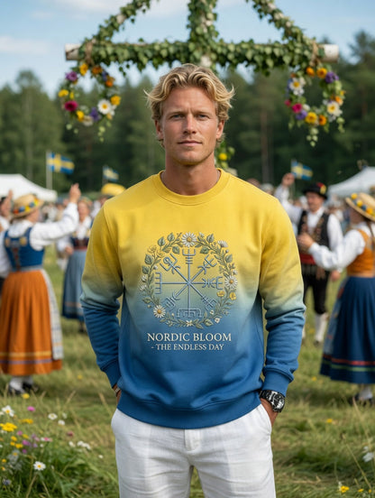 Men's Vintage Swedish Midsummer Vegvisir Flower Crown Long Sleeve Sweatshirt