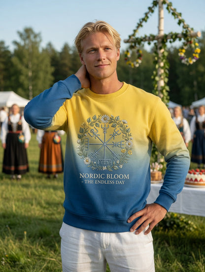 Men's Vintage Swedish Midsummer Vegvisir Flower Crown Long Sleeve Sweatshirt