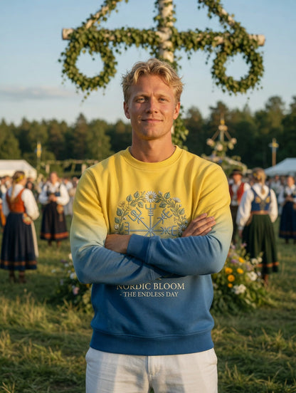 Men's Vintage Swedish Midsummer Vegvisir Flower Crown Long Sleeve Sweatshirt
