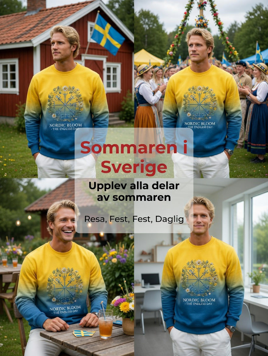 Men's Vintage Swedish Midsummer Vegvisir Flower Crown Long Sleeve Sweatshirt