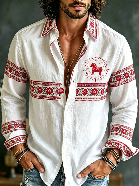Men's Swedish Midsummer Art Print Long-Sleeve Shirt