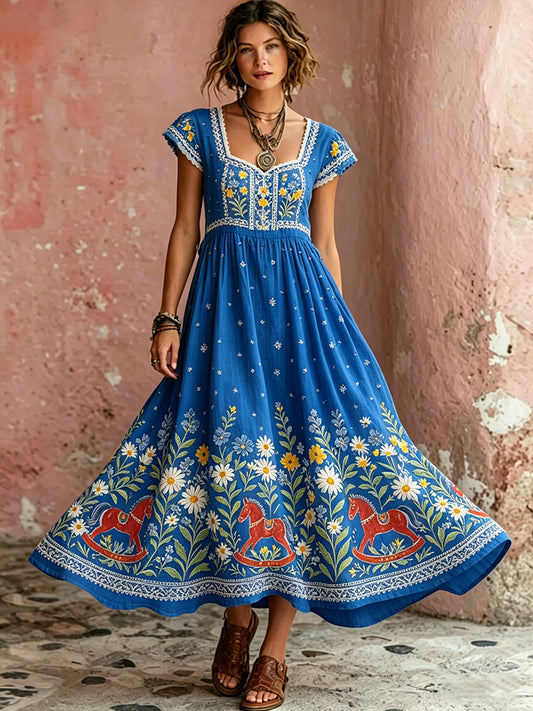 Women's Midsummer Floral Art Print Casual Dress